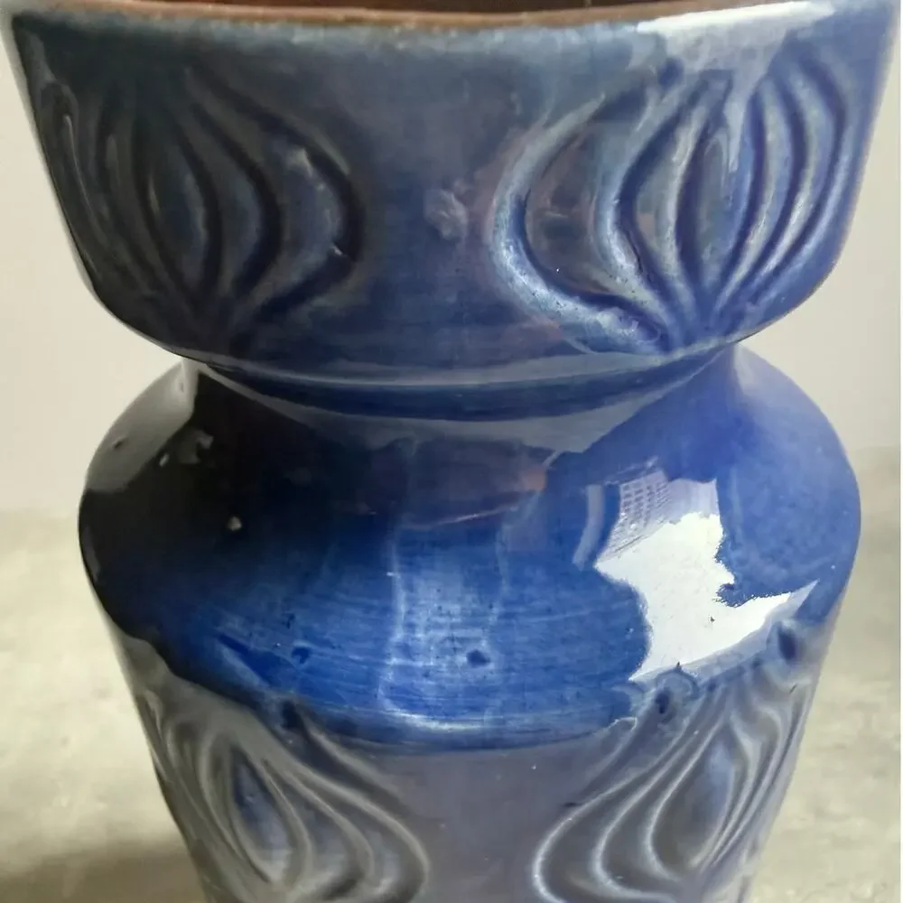 Scheurich 285-23 Amsterdam Blue Ceramic Onion Vase MCM Fat Lava West Germany 70s